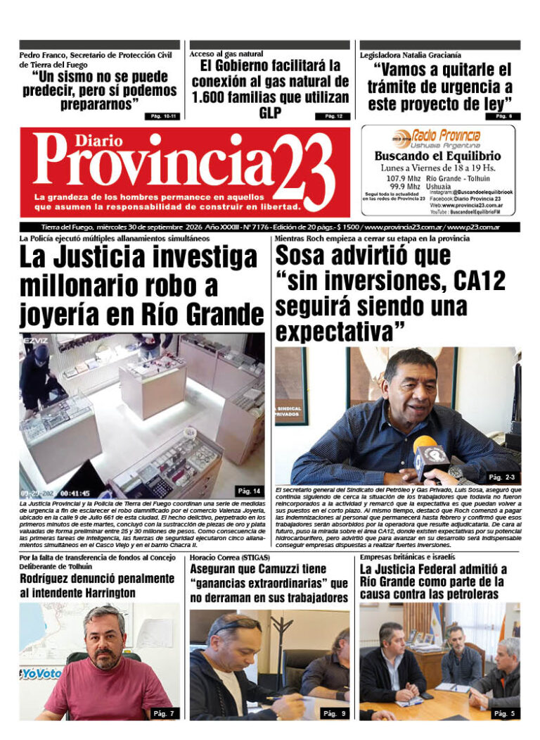 Tapa Diario Provincia 23 N° 7181