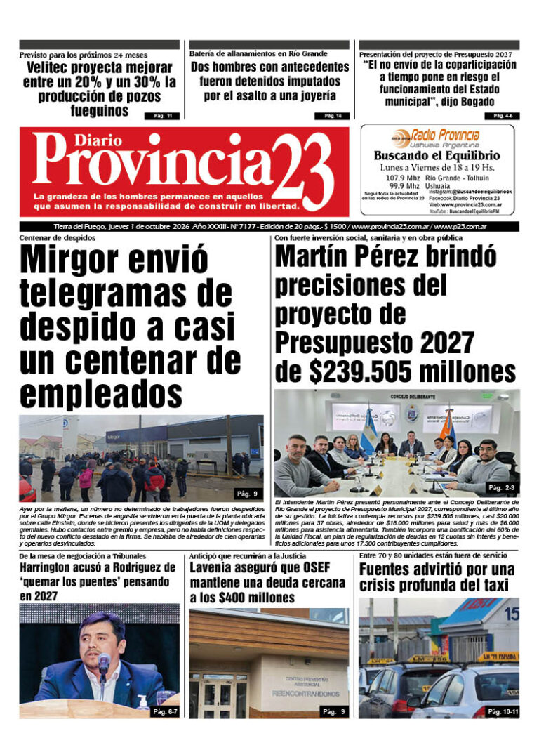 Tapa Diario Provincia 23 N° 7182