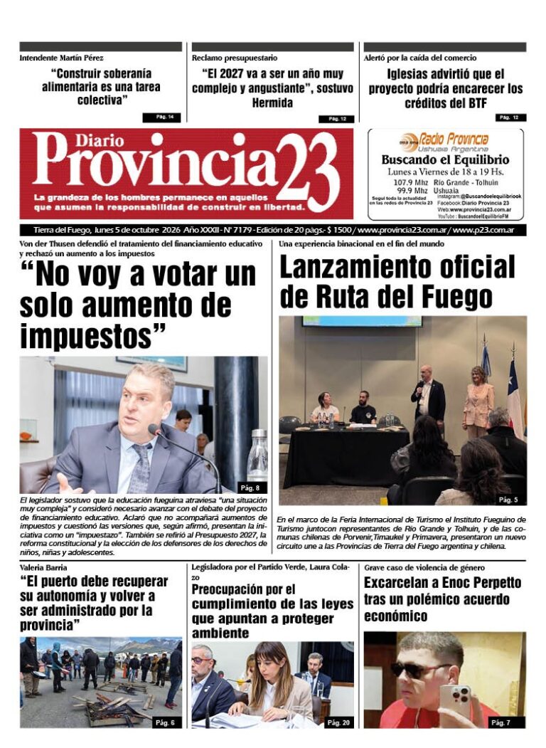 Tapa Diario Provincia 23 N° 7184