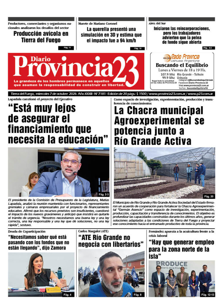 Tapa Diario Provincia 23 N° 7186